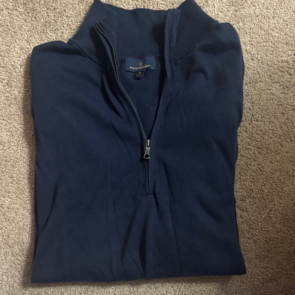 Brooks Brothers Blue Zip Up Sweater Classic Design